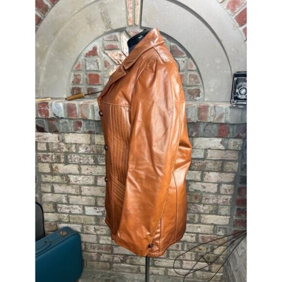 Leather Jacket sherpa lining carmel groovy 1970s - Picture 6 of 12